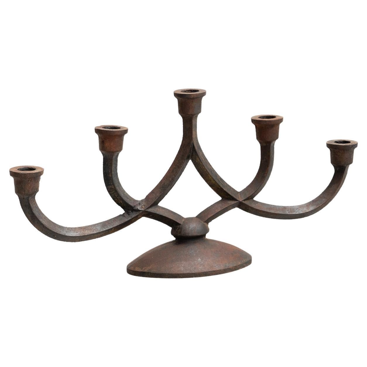 Rustic Metal Candle Holder, circa 1940 For Sale