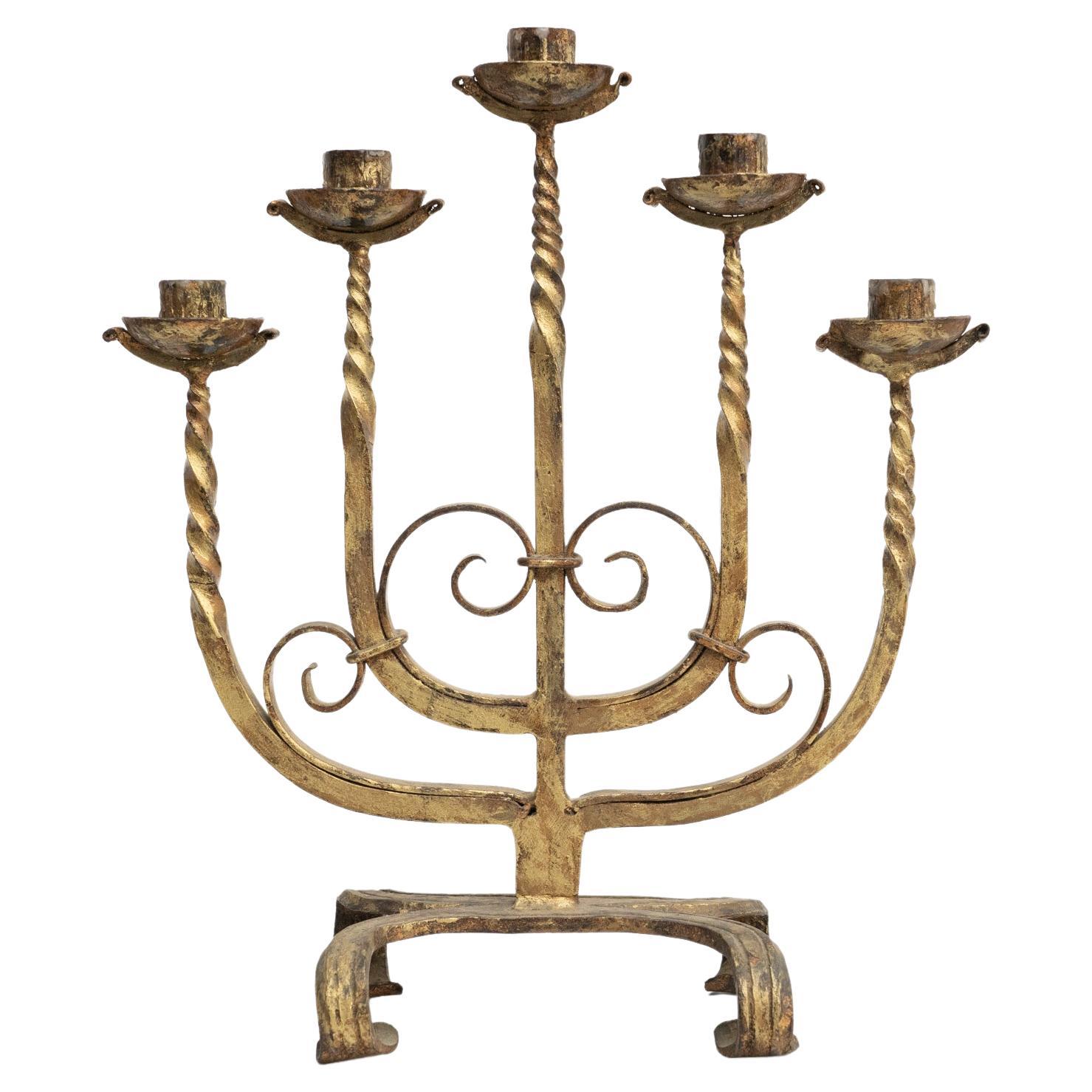 Rustic Metal Candle Holder, circa 1940 For Sale