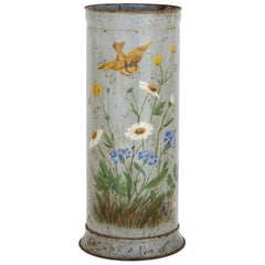 Rustic Metal Umbrella Stand with Painted Flower Decoration