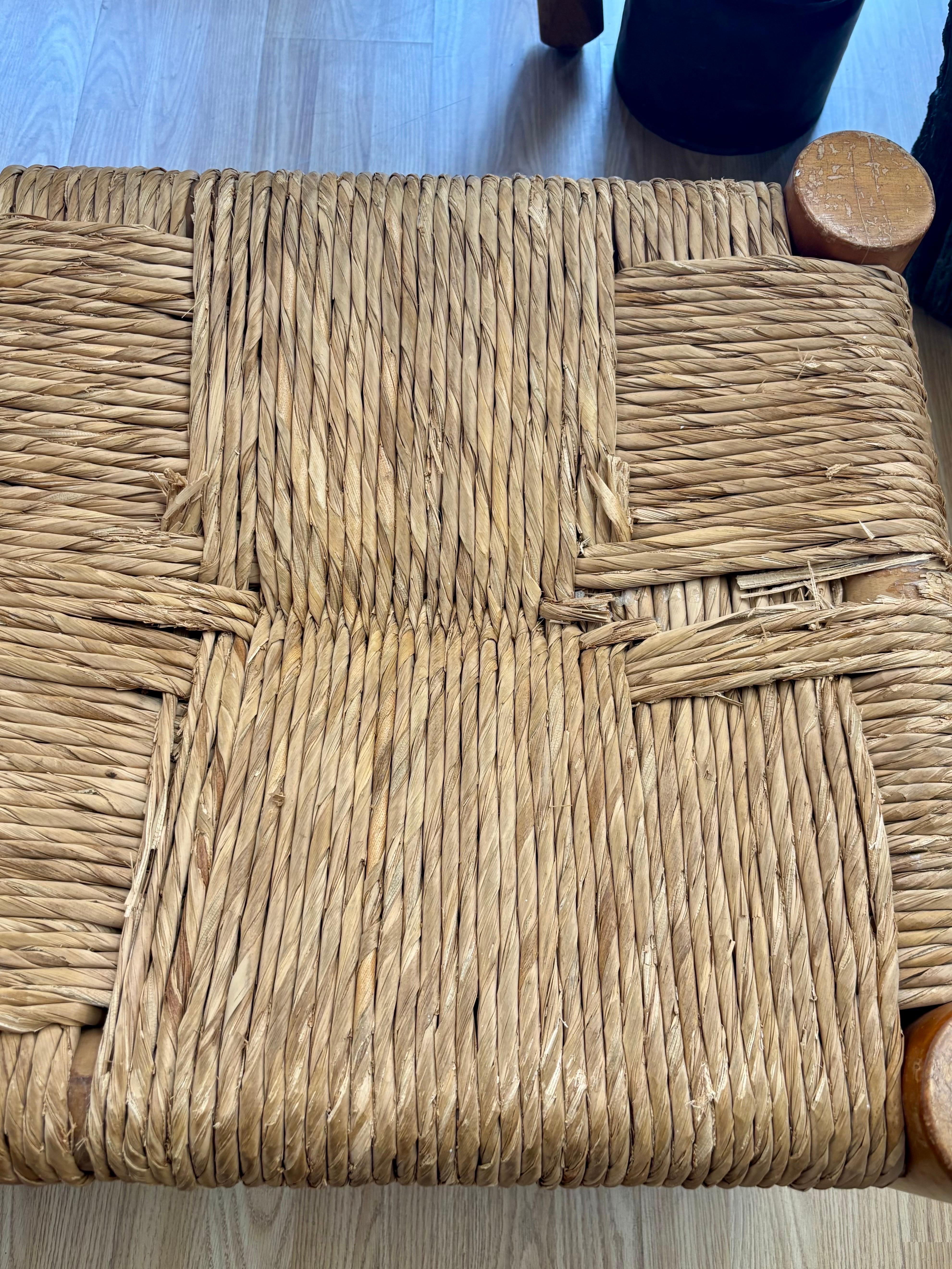 Rustic Mexican Backless Bench in Pine and Rush, Circa 1960s For Sale 3