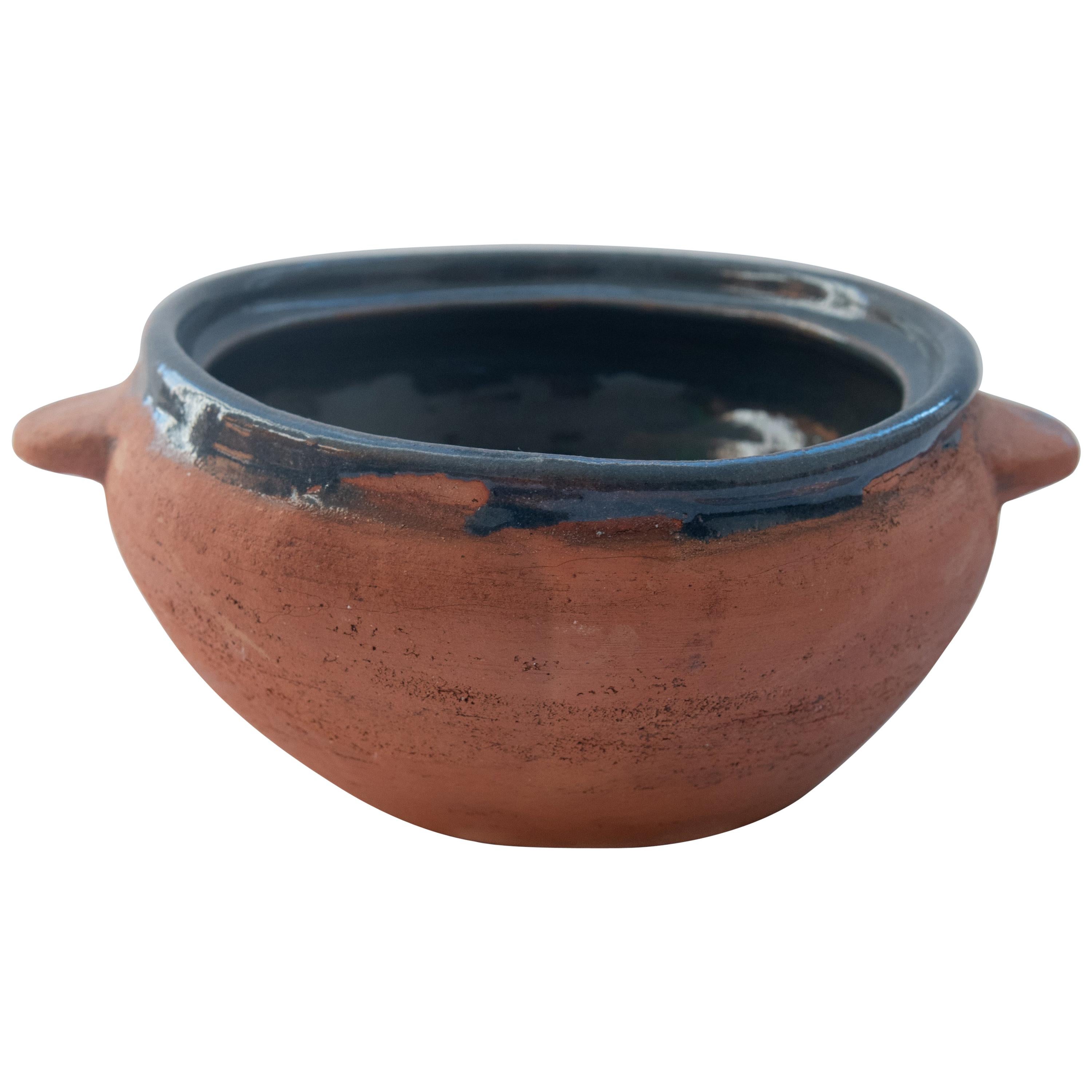 Rustic Mexican Ceramic Fruit Bowl made in Oaxaca Lead Free Blue Cover
