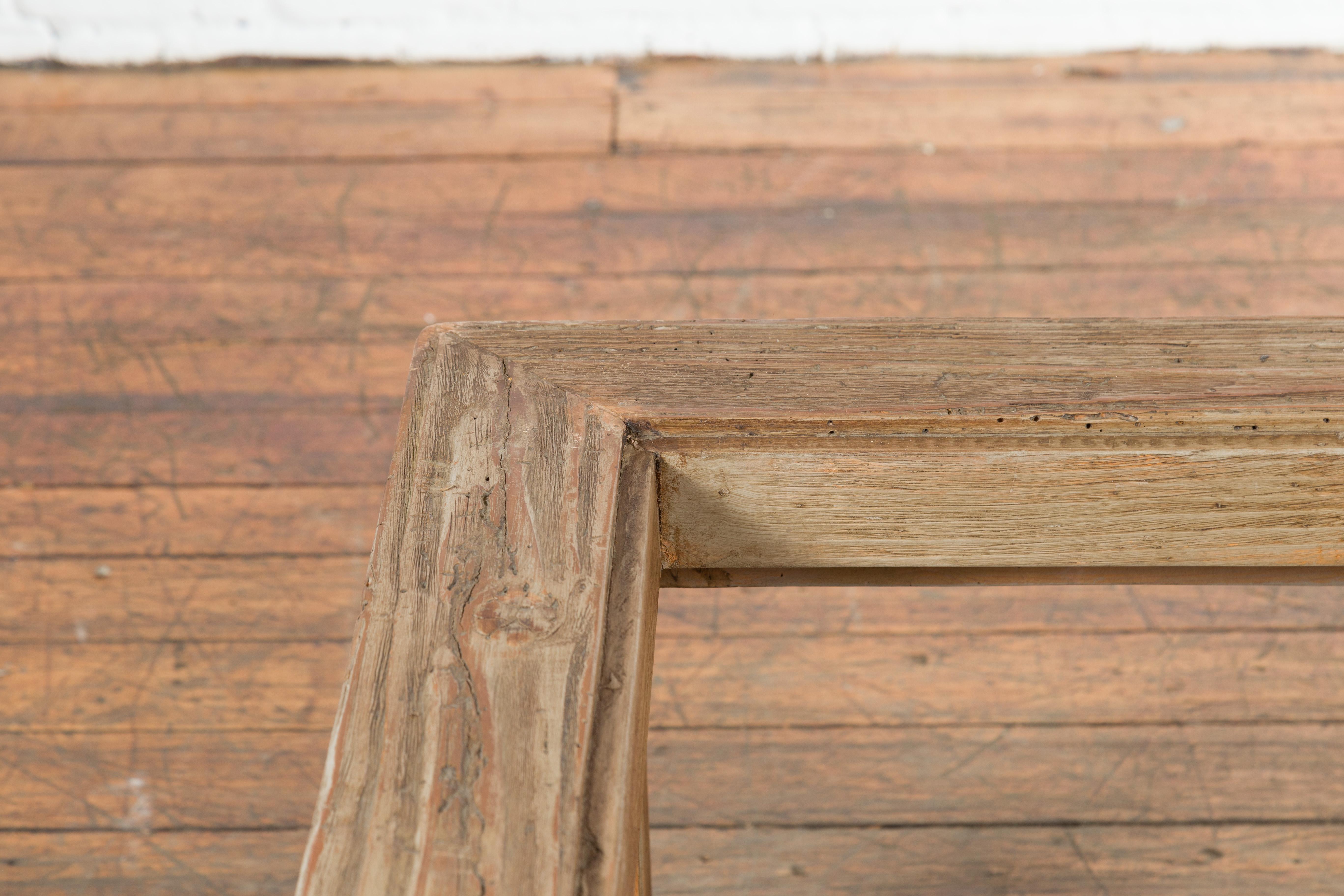 Rustic Mexican Vintage Natural Wood Coffee Table Base with Lower Shelf For Sale 2