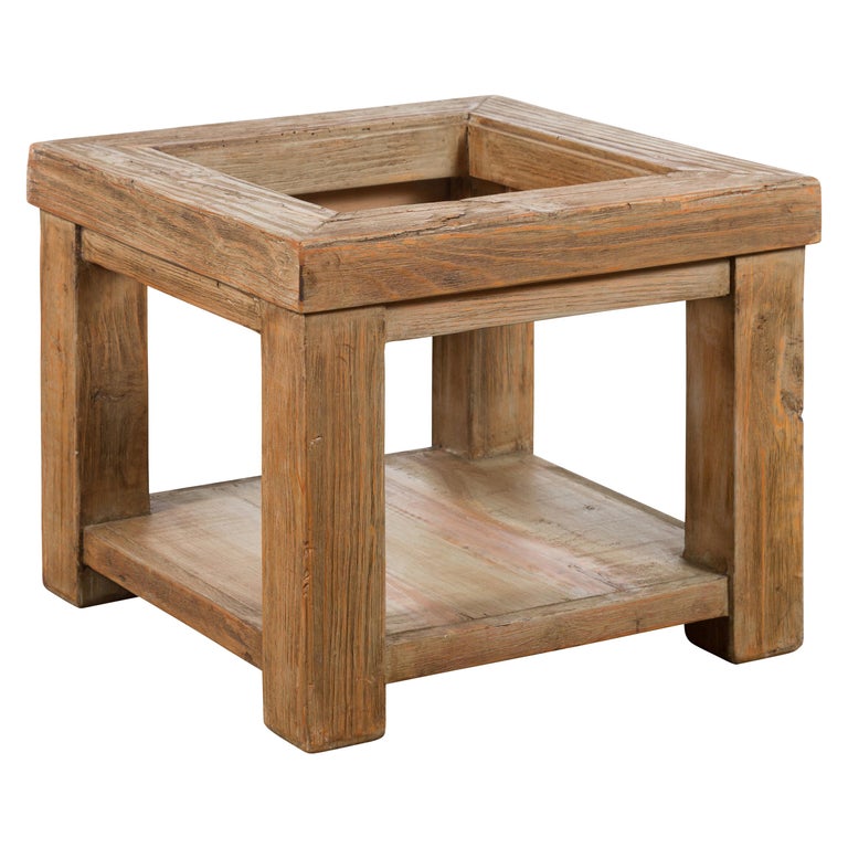 Rustic Mexican Vintage Natural Wood Coffee Table Base with Lower Shelf