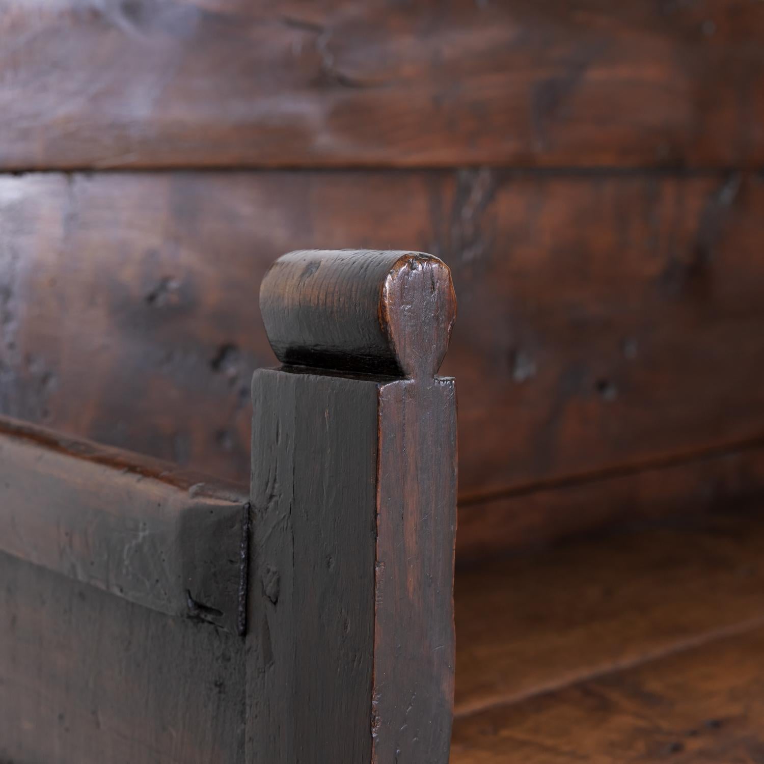 Rustic Mid-18th Century Spanish Walnut Bench with Arms 7