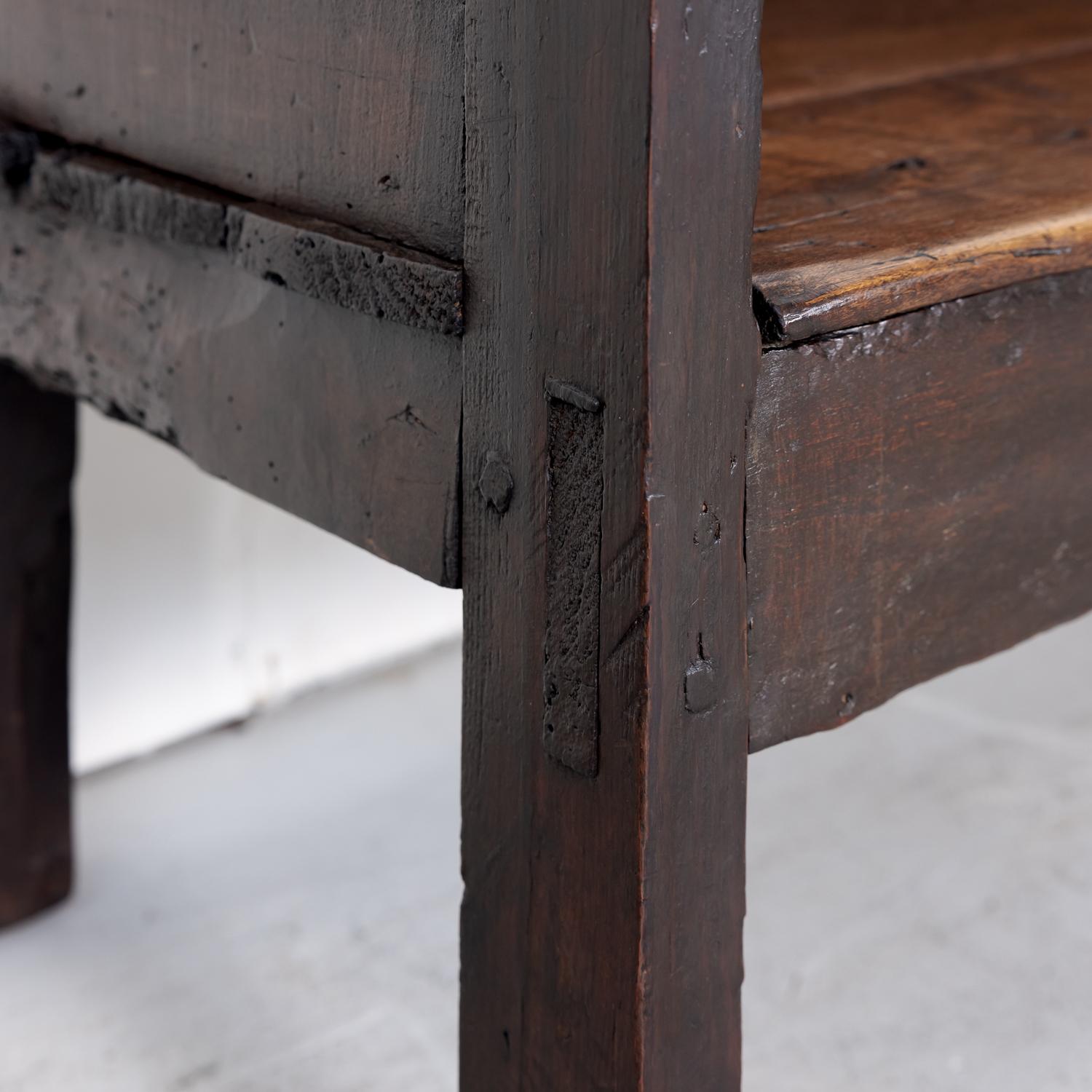 Rustic Mid-18th Century Spanish Walnut Bench with Arms 8