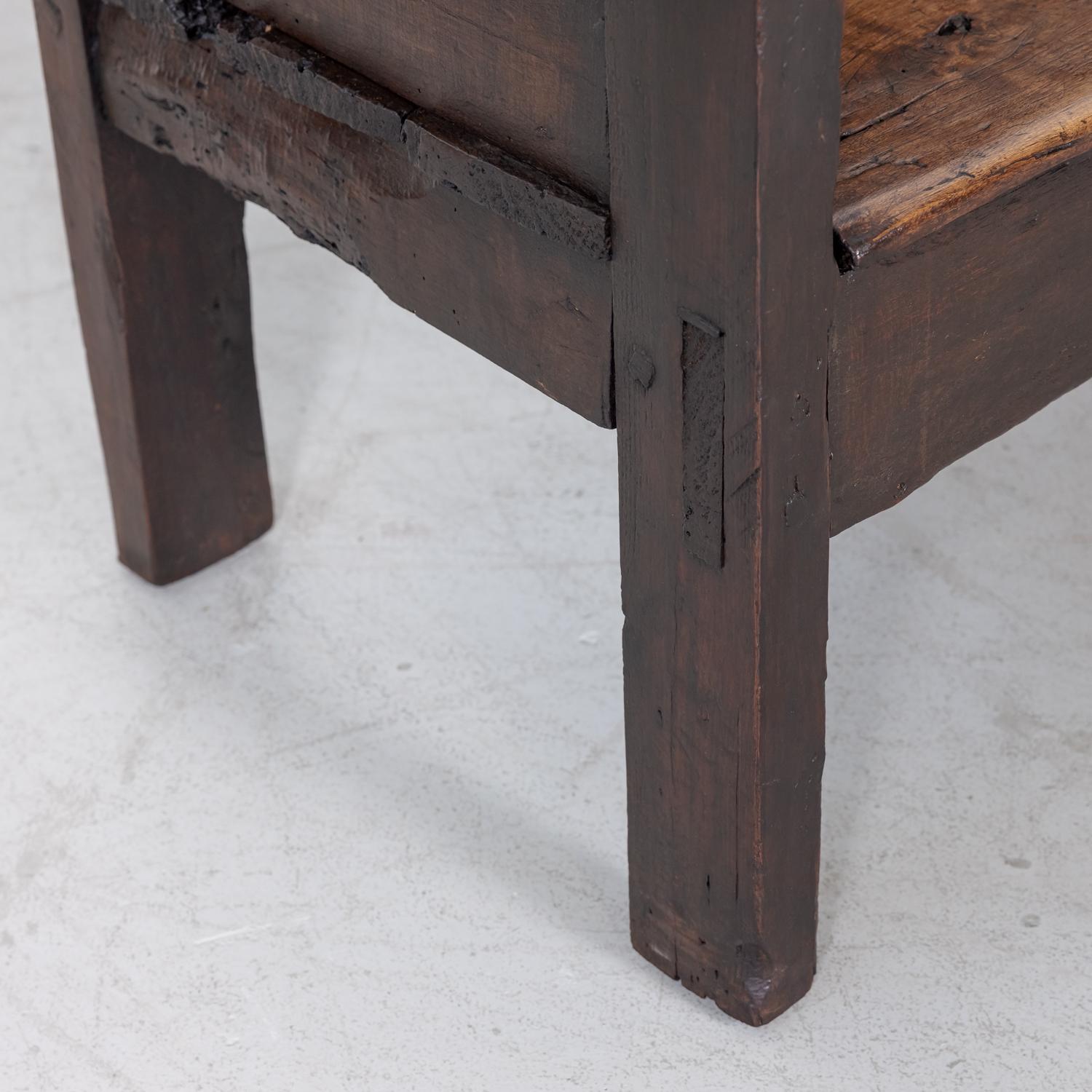 Rustic Mid-18th Century Spanish Walnut Bench with Arms 9