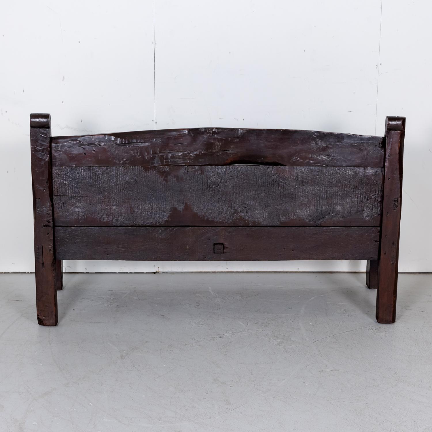 Rustic Mid-18th Century Spanish Walnut Bench with Arms 14