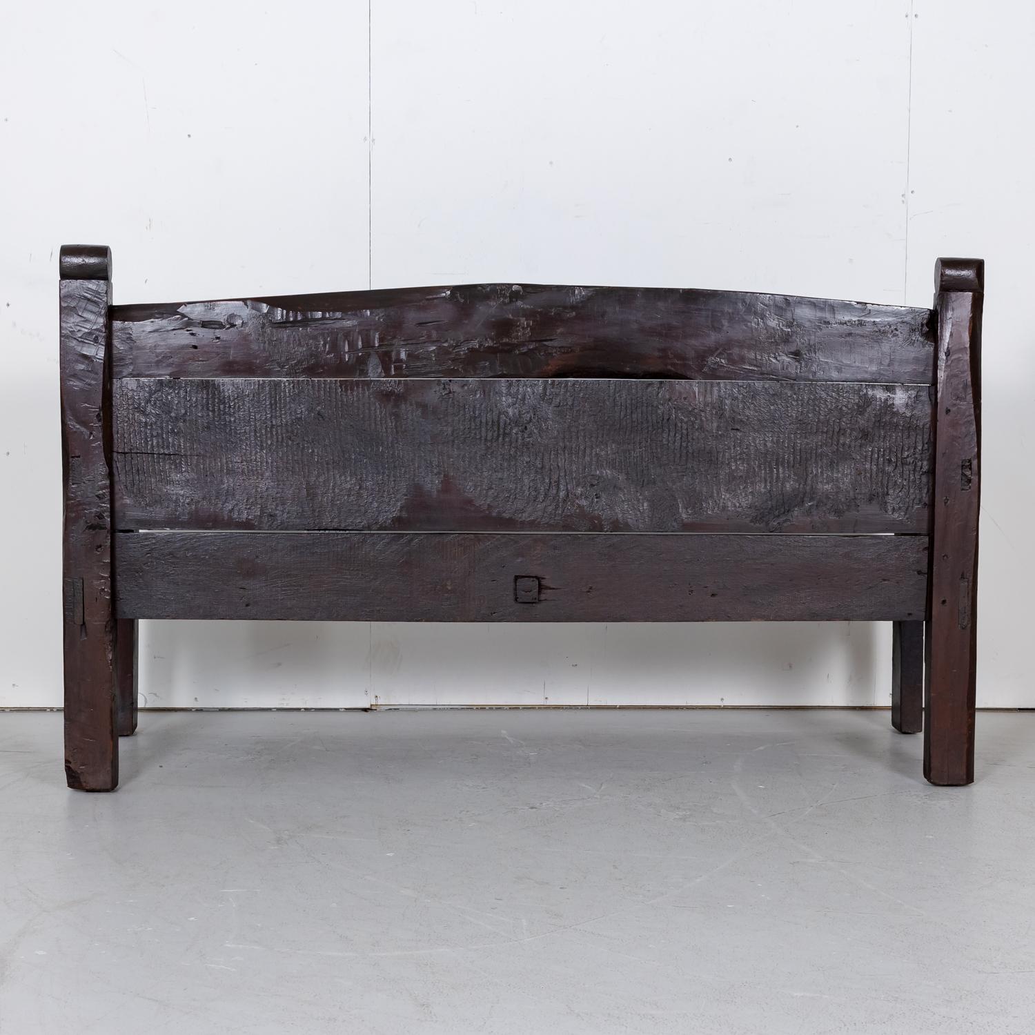 Rustic Mid-18th Century Spanish Walnut Bench with Arms 15