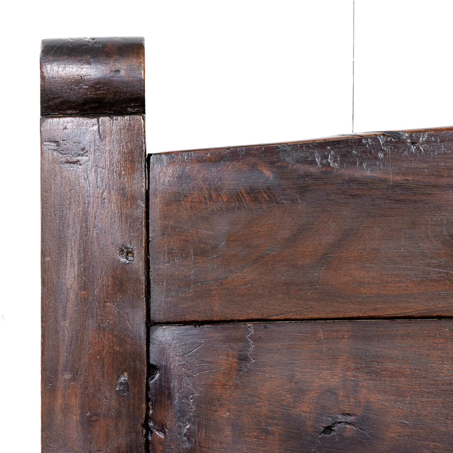 Rustic Mid-18th Century Spanish Walnut Bench with Arms 3