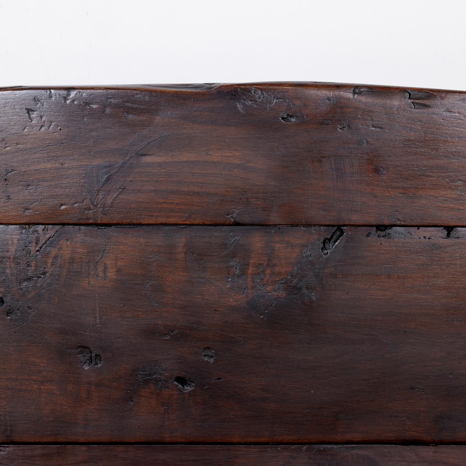 Rustic Mid-18th Century Spanish Walnut Bench with Arms 4