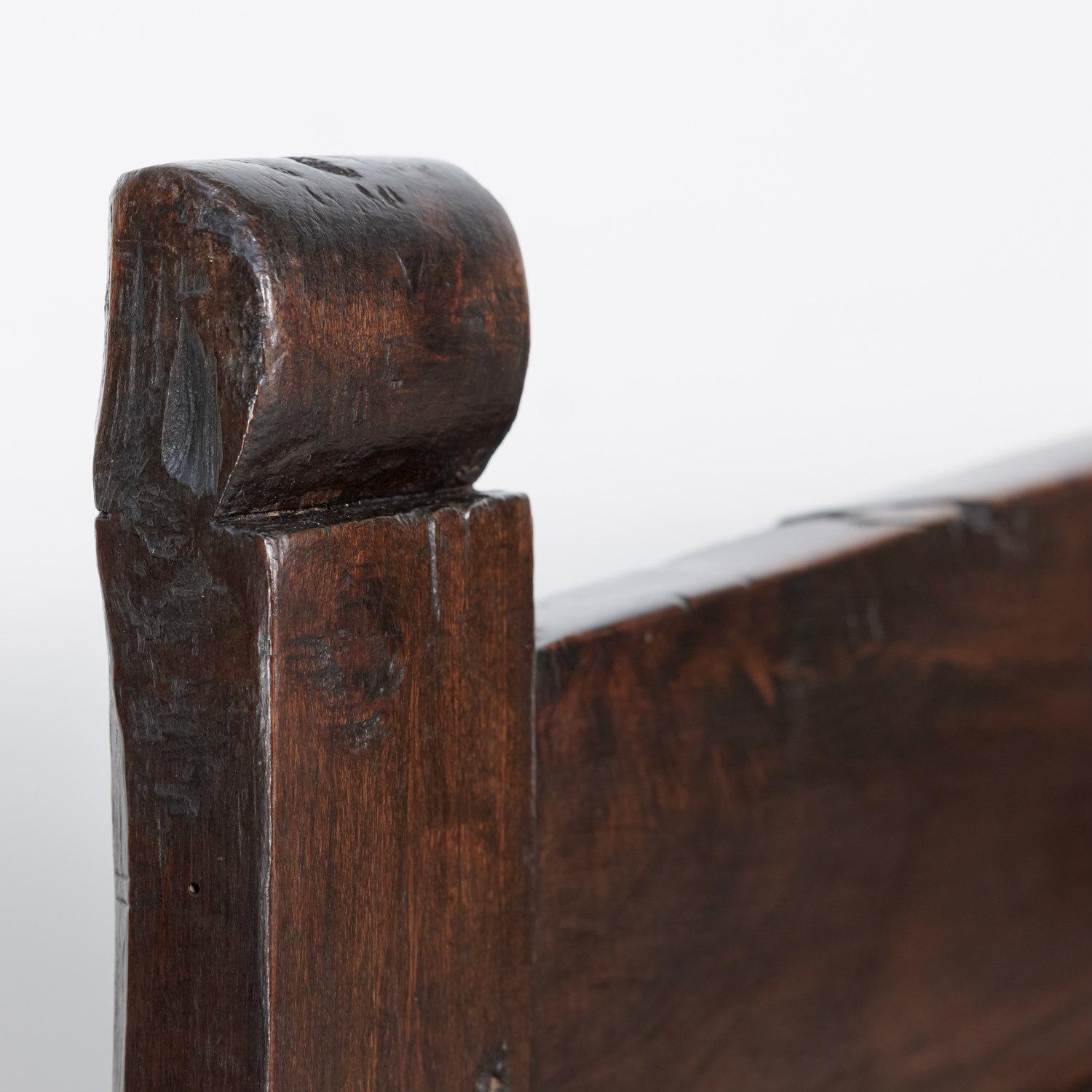 Rustic Mid-18th Century Spanish Walnut Bench with Arms 5