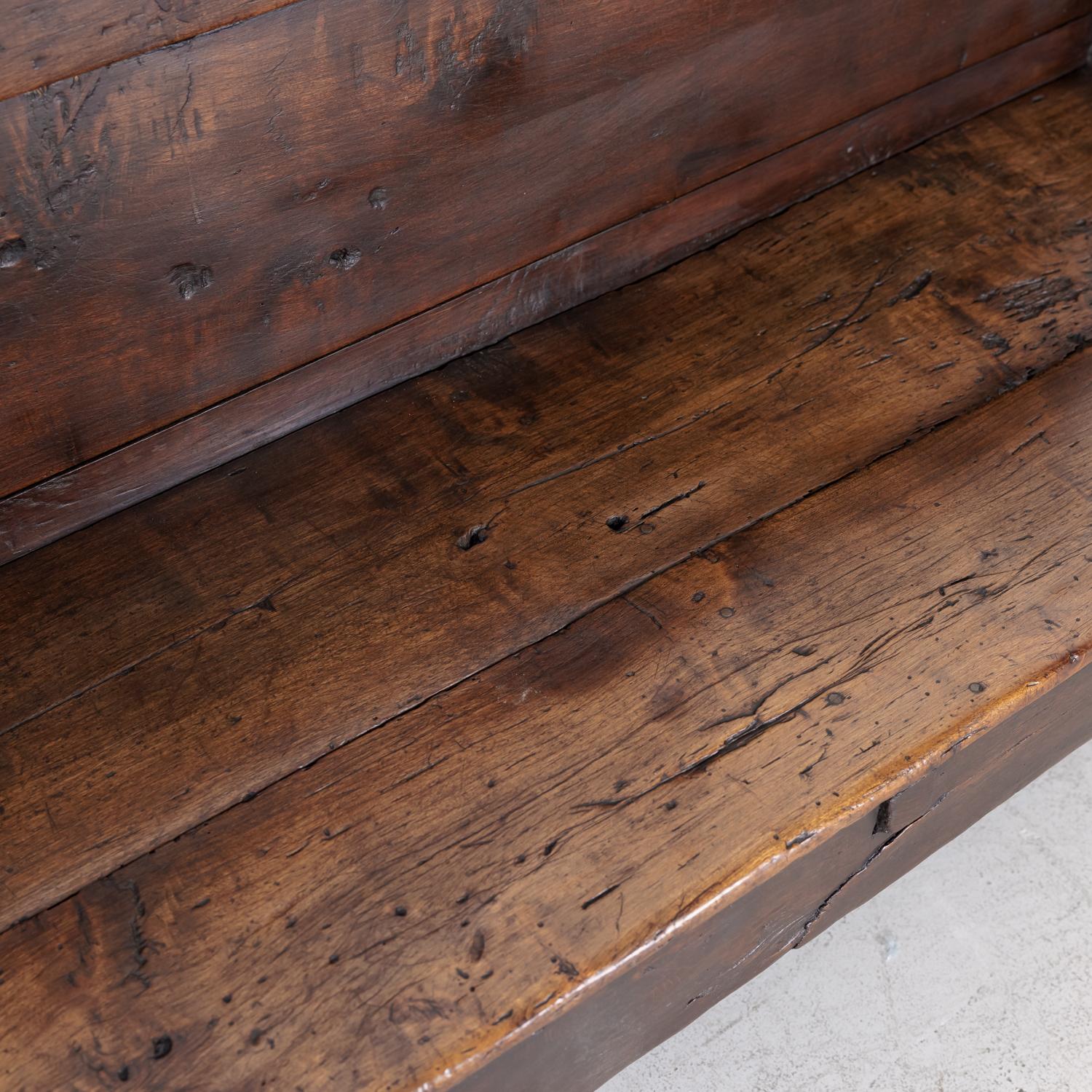 Rustic Mid-18th Century Spanish Walnut Bench with Arms 6