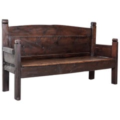 Antique Rustic Mid-18th Century Spanish Walnut Bench with Arms