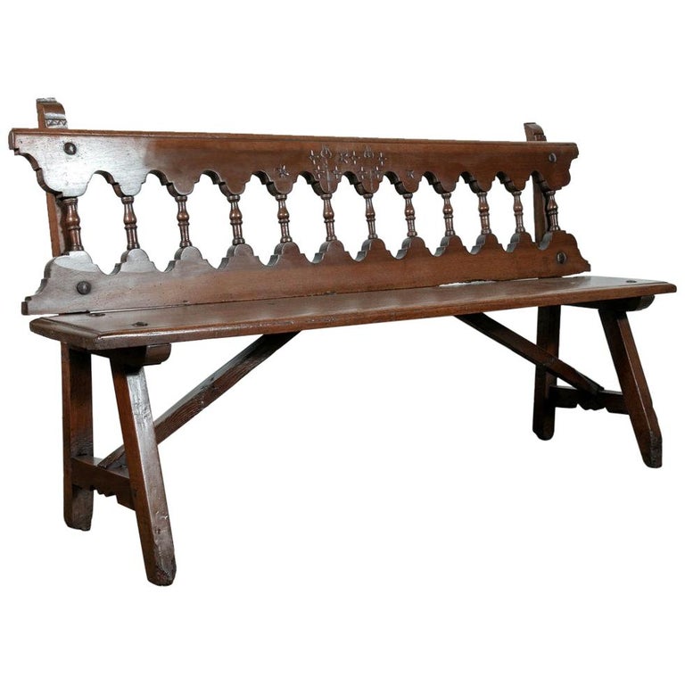 Rustic Mid19th Century Walnut Spanish Bench For Sale at 1stdibs
