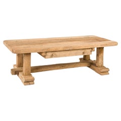 Rustic Mid 20h Century Solid Weathered Oak Coffee Table with Drawer