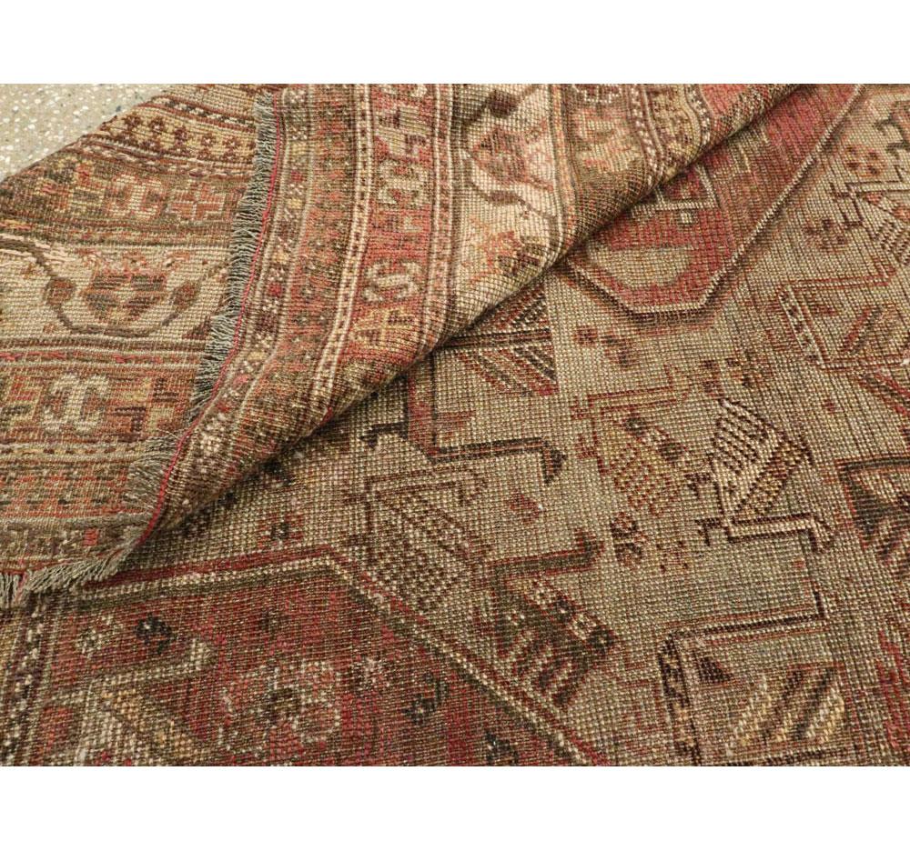 Rustic Mid-20th Century Handmade Distressed Persian Shiraz Accent Rug For Sale 5