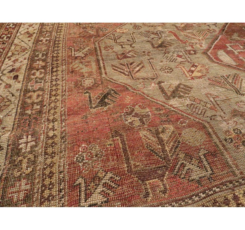 Rustic Mid-20th Century Handmade Distressed Persian Shiraz Accent Rug For Sale 1