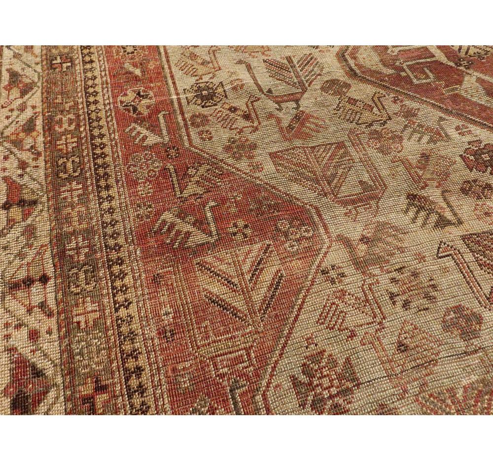 Rustic Mid-20th Century Handmade Distressed Persian Shiraz Accent Rug For Sale 2