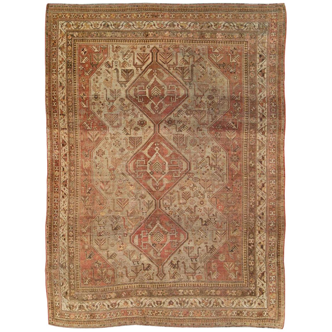 Rustic Mid-20th Century Handmade Distressed Persian Shiraz Accent Rug For Sale
