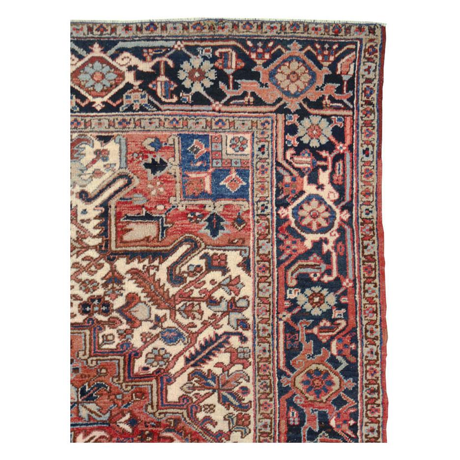 Hand-Knotted Rustic Mid-20th Century Handmade Persian Heriz Room Size Rug