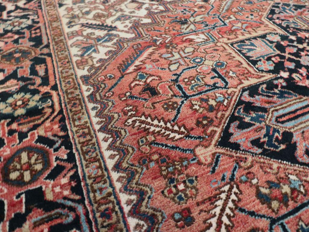 Rustic Mid-20th Century Handmade Persian Heriz Room Size Rug 1