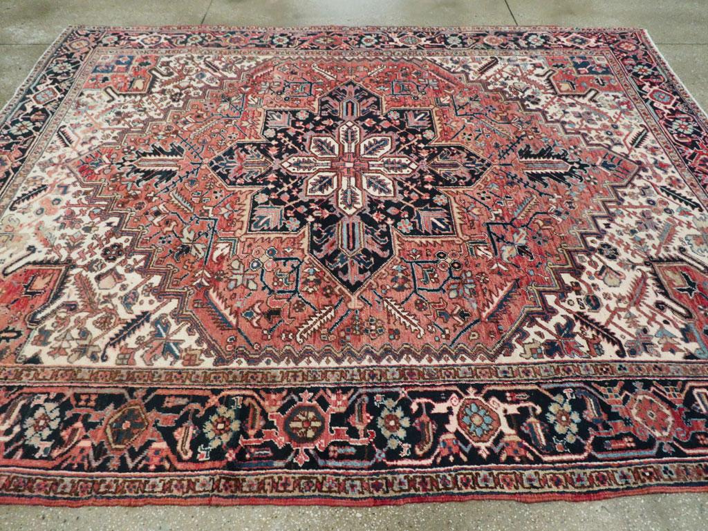 Rustic Mid-20th Century Handmade Persian Heriz Room Size Rug 2