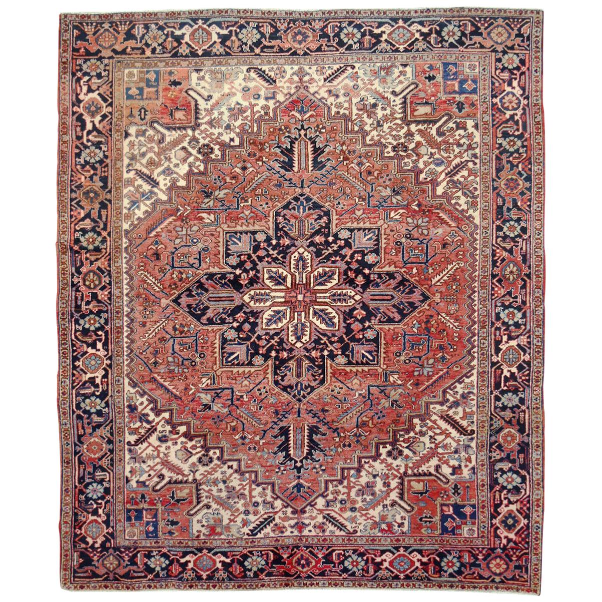 Rustic Mid-20th Century Handmade Persian Heriz Room Size Rug