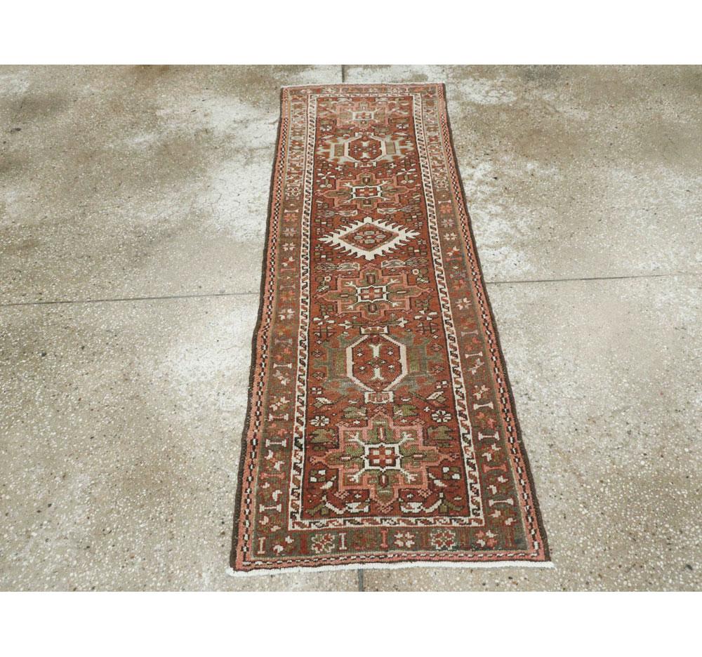 Hand-Knotted Rustic Mid-20th Century Handmade Persian Karajeh Small Runner For Sale
