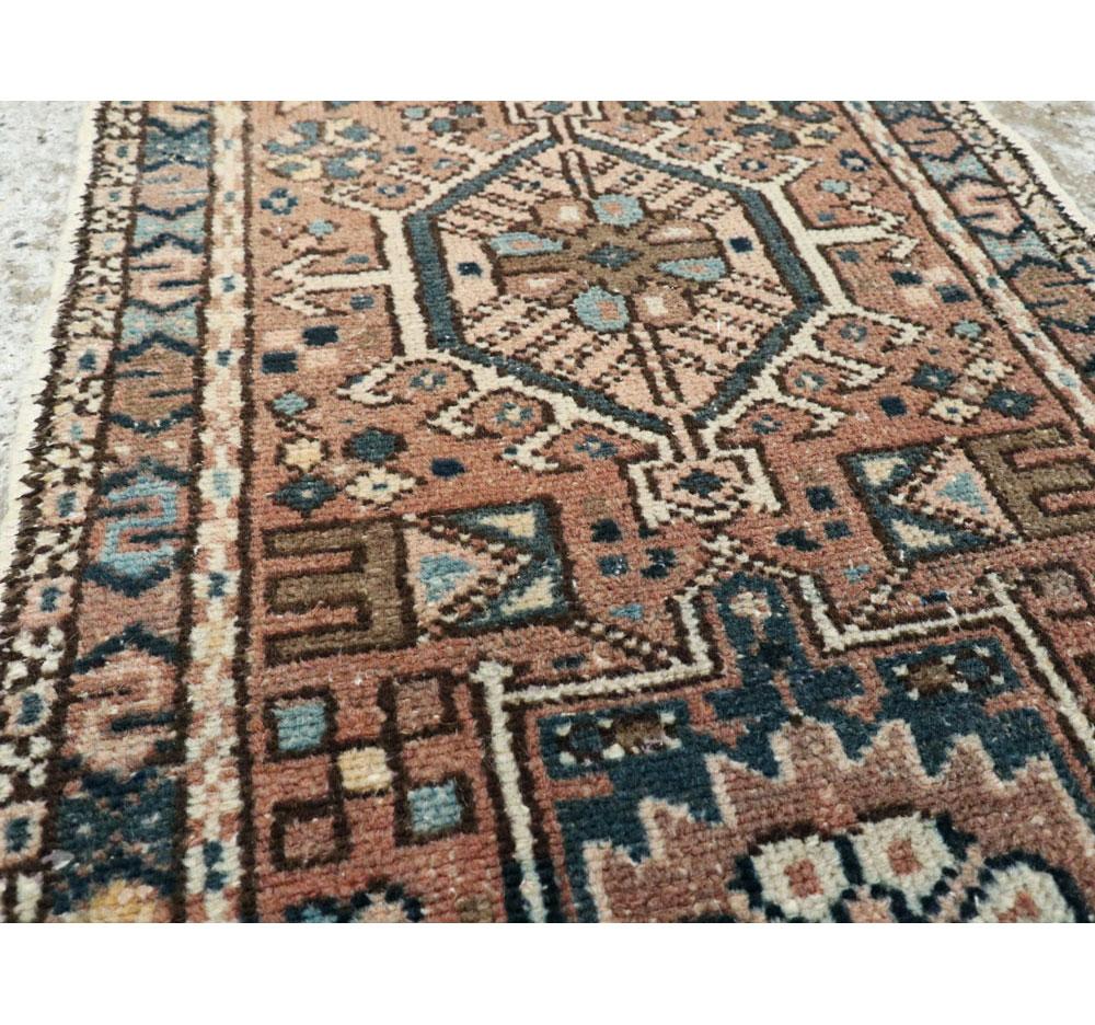 Rustic Mid-20th Century Handmade Persian Karajeh Small Runner In Excellent Condition In New York, NY