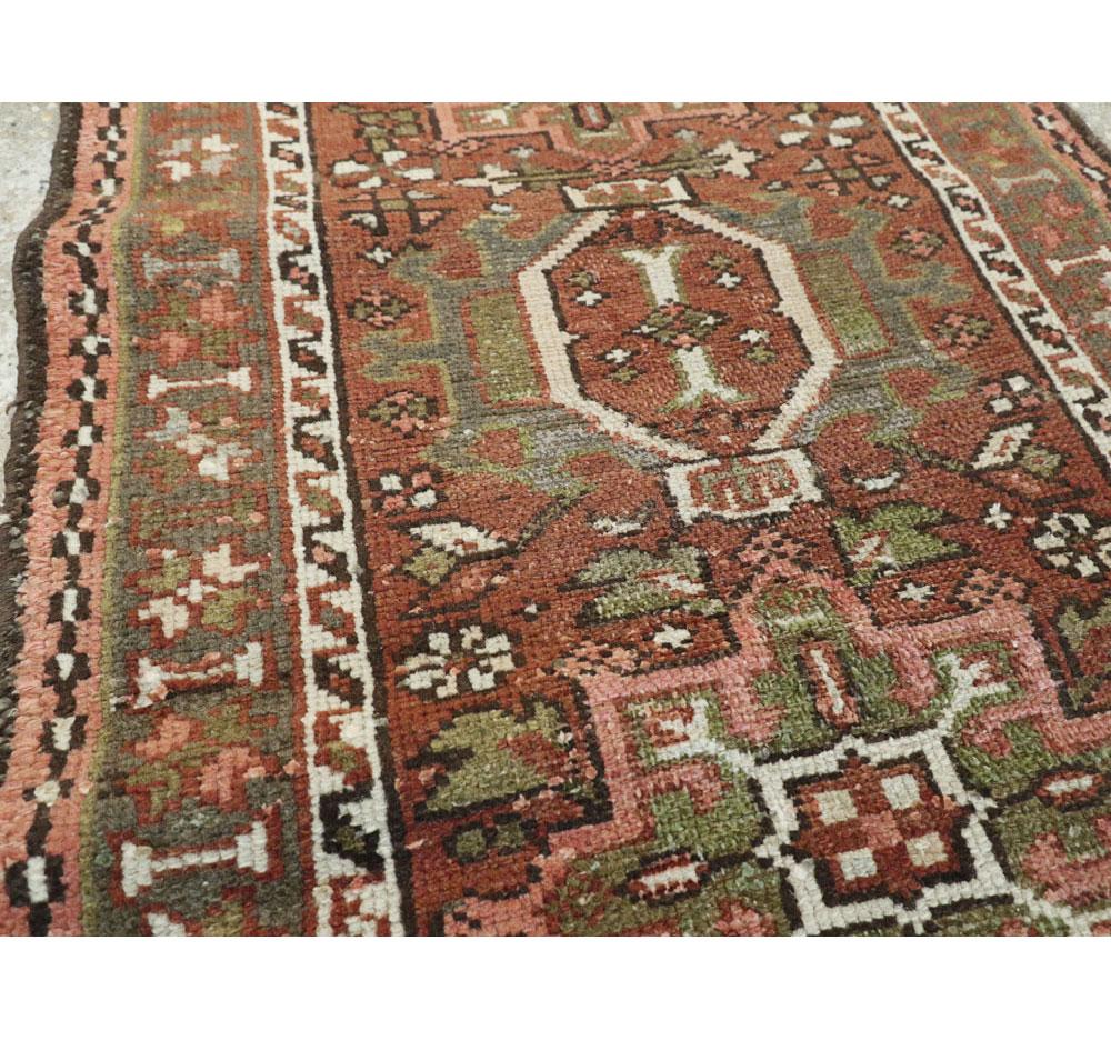 Rustic Mid-20th Century Handmade Persian Karajeh Small Runner In Excellent Condition For Sale In New York, NY