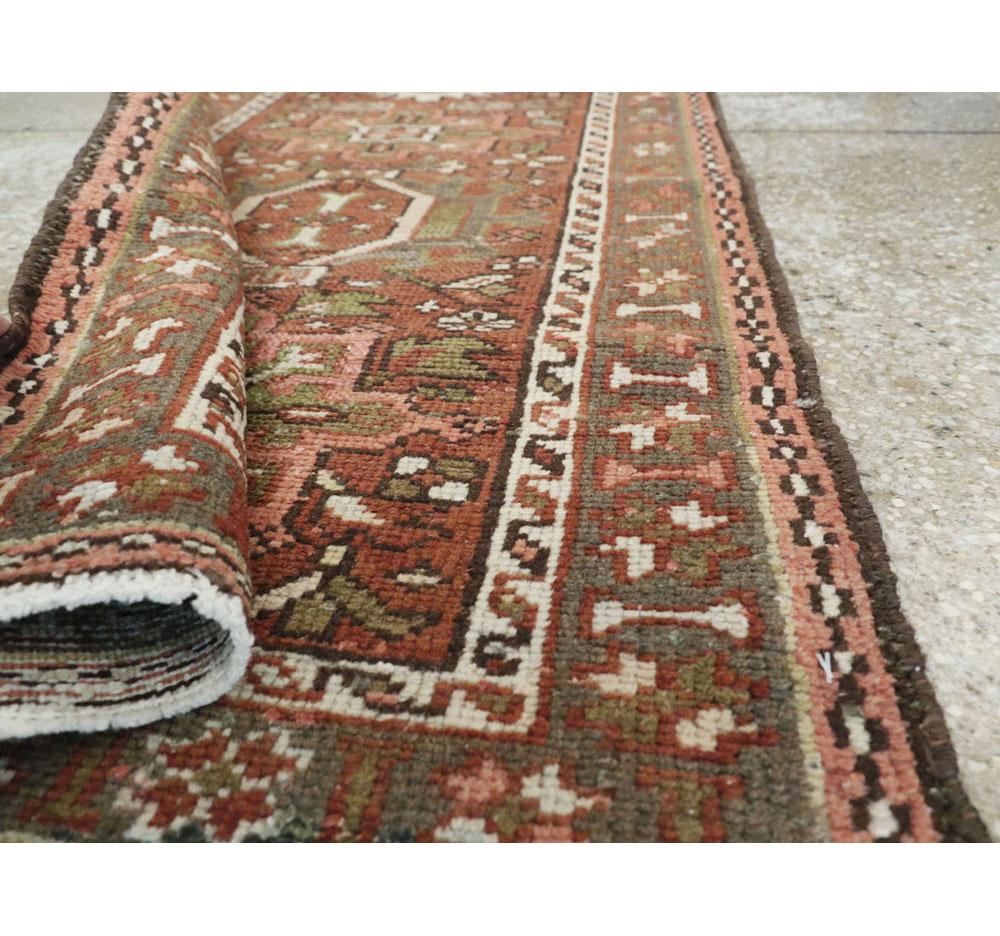 Rustic Mid-20th Century Handmade Persian Karajeh Small Runner For Sale 2