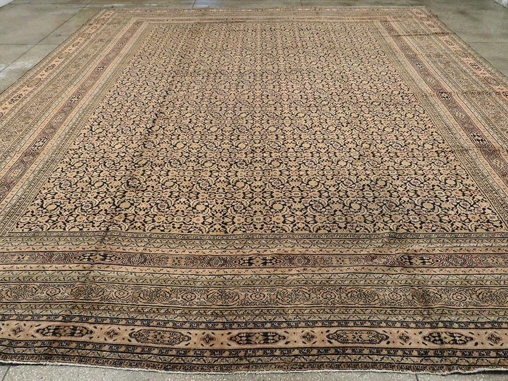 Wool Rustic Mid-20th Century Handmade Persian Khorassan Large Square Room Size Carpet For Sale