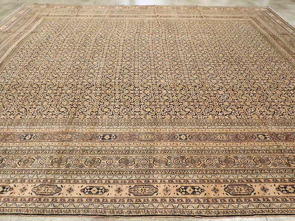 Rustic Mid-20th Century Handmade Persian Khorassan Large Square Room Size Carpet For Sale 2