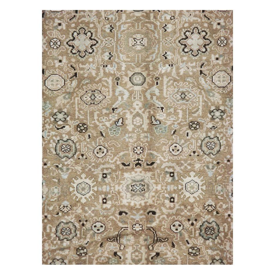 A rustic vintage Persian Malayer room size accent rug handmade during the mid-20th century in neutral tones.

Measures: 7' 0