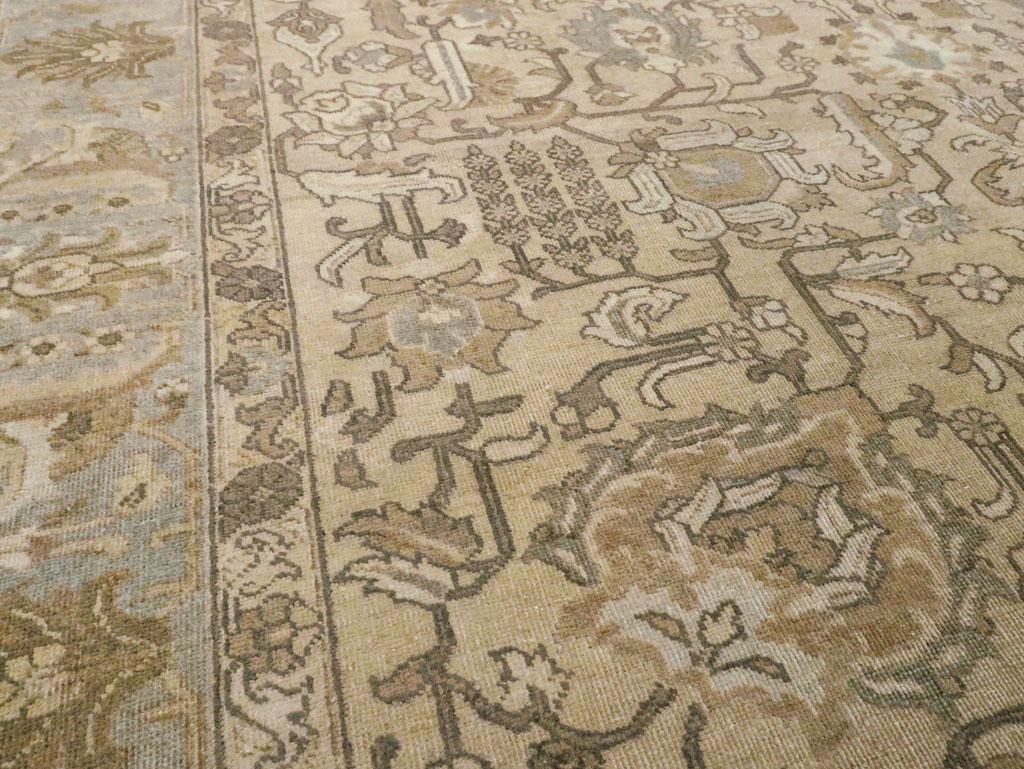 Rustic Mid-20th Century Handmade Persian Tabriz Room Size Accent Rug in Cream 1