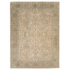 Rustic Mid-20th Century Handmade Persian Tabriz Room Size Accent Rug in Cream