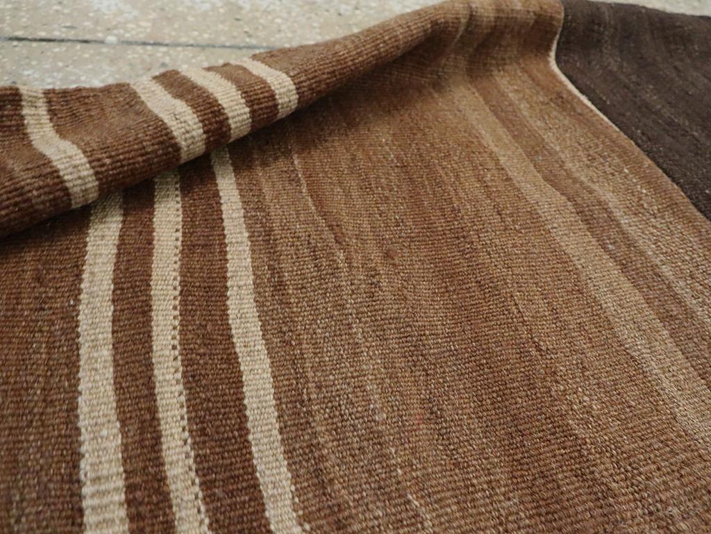 Rustic Mid-20th Century Handmade Turkish Flatweave Kilim Runner in Brown For Sale 3