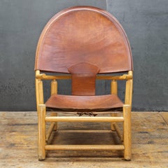 Italian Leather Sling Chair Rustic Mid-Century Alps Cabin Ski Chalet Hoop Lounge