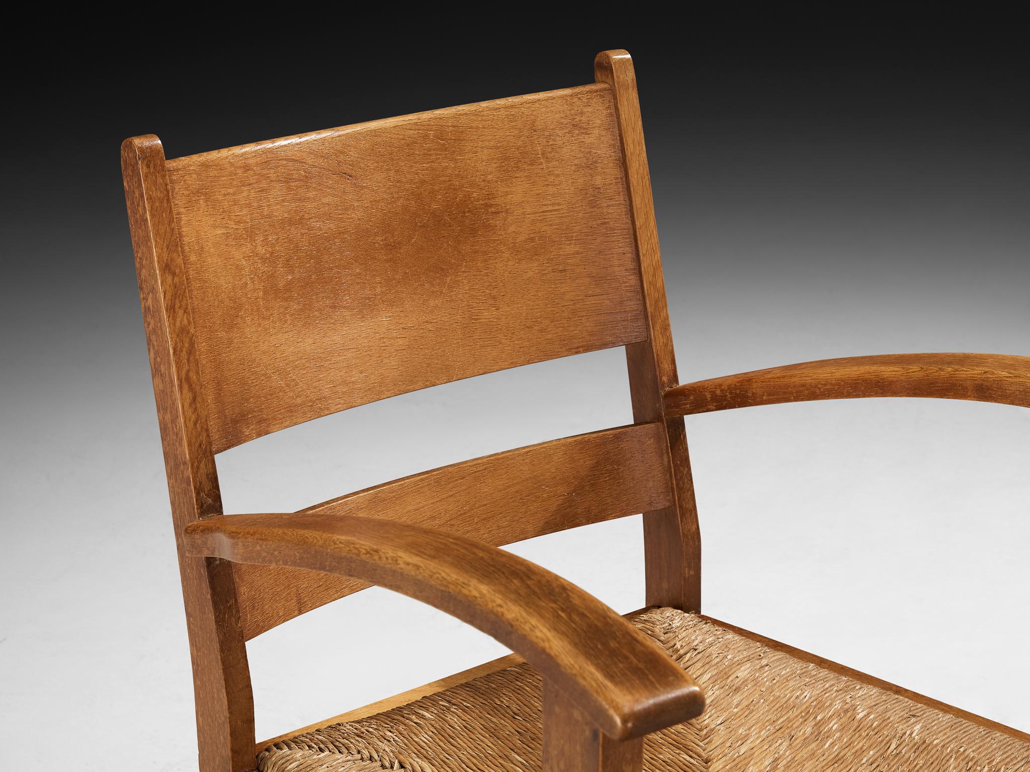 Rustikaler Mid-Century-Sessel aus Eiche und Stroh im Angebot 2