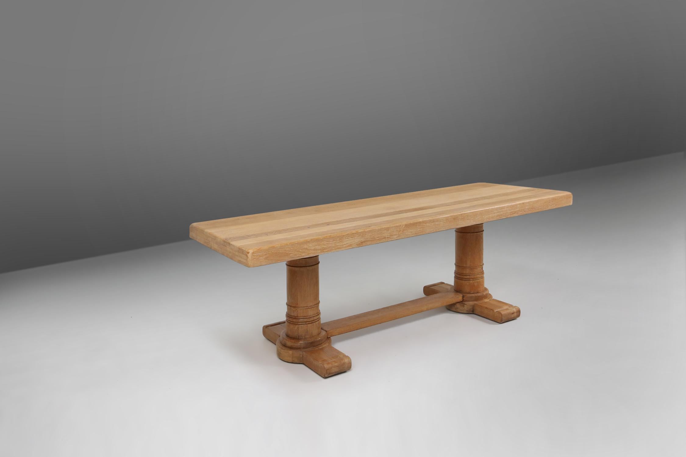 Carved Rustic mid-century French dining table in oak from the 1950s For Sale