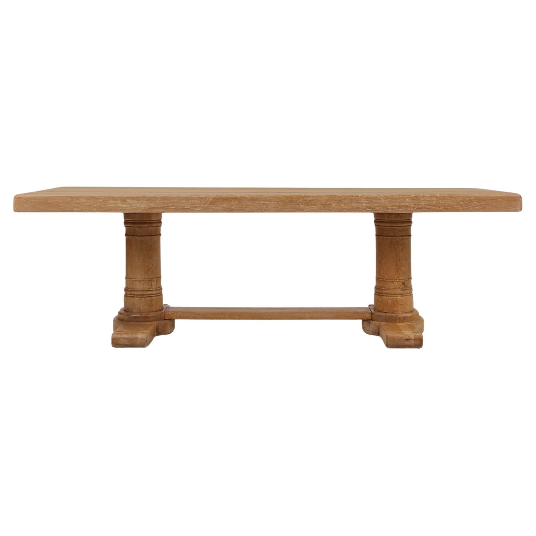 Rustic mid-century French dining table in oak from the 1950s