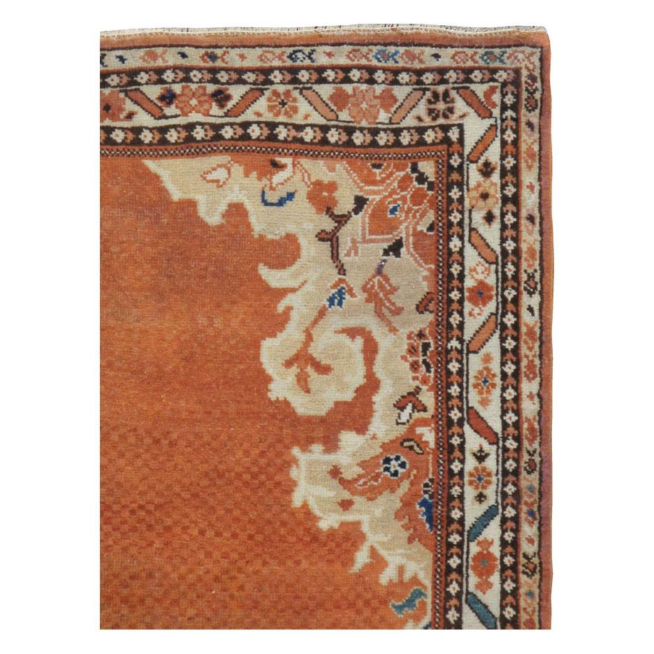 Hand-Knotted Rustic Midcentury Handmade Persian Gallery Rug with Mosaic Pattern in Rust For Sale