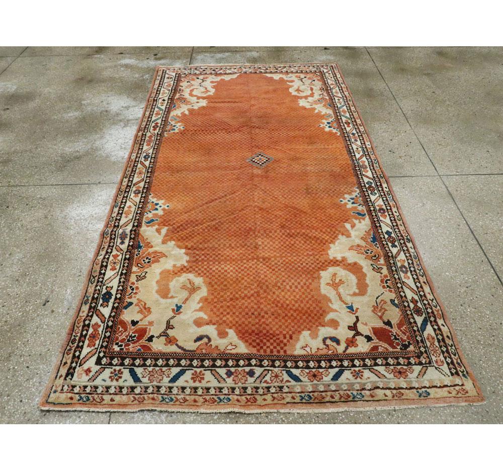 Rustic Midcentury Handmade Persian Gallery Rug with Mosaic Pattern in Rust In Good Condition For Sale In New York, NY