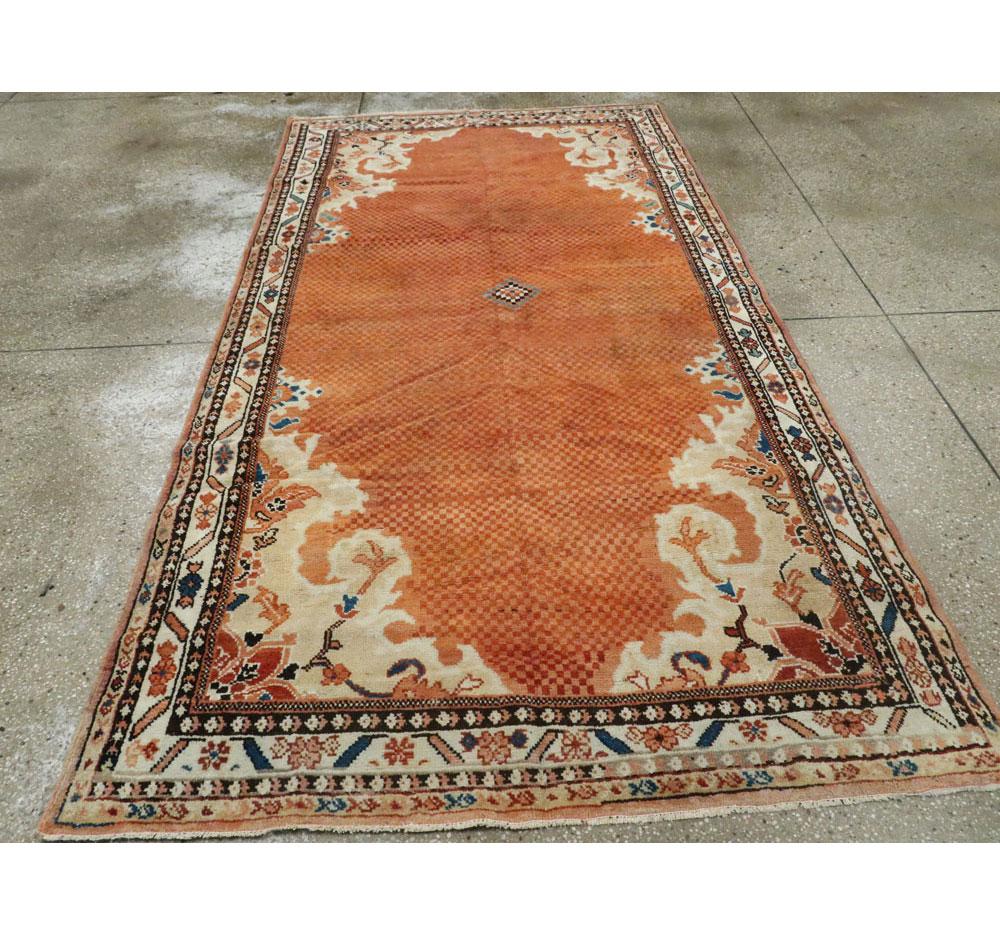 20th Century Rustic Midcentury Handmade Persian Gallery Rug with Mosaic Pattern in Rust For Sale