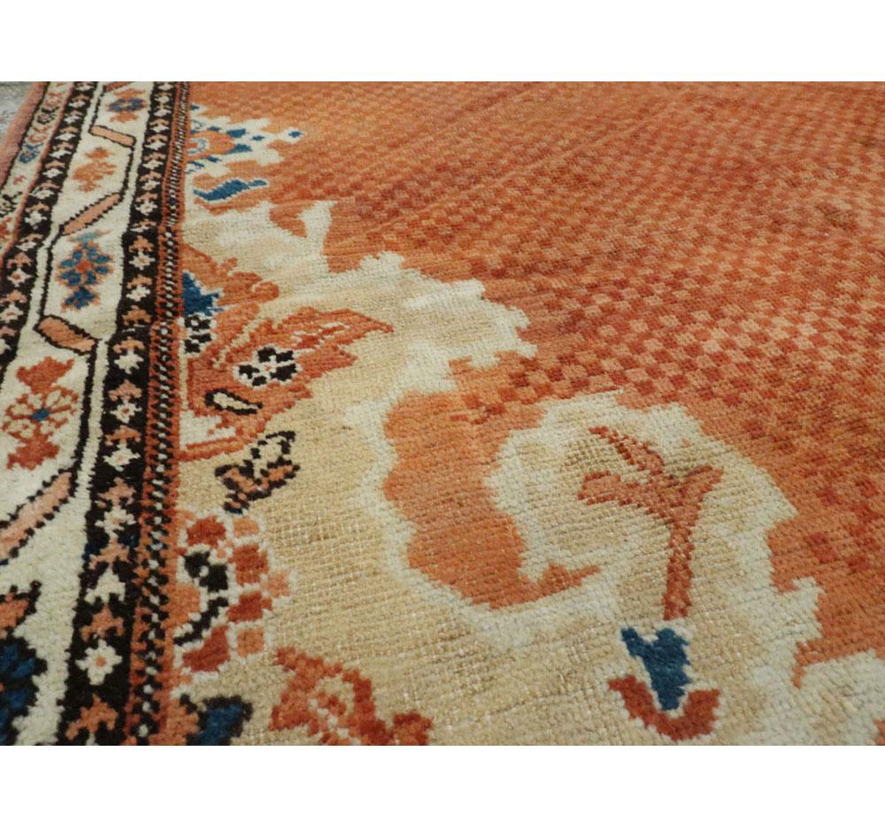 Wool Rustic Midcentury Handmade Persian Gallery Rug with Mosaic Pattern in Rust For Sale