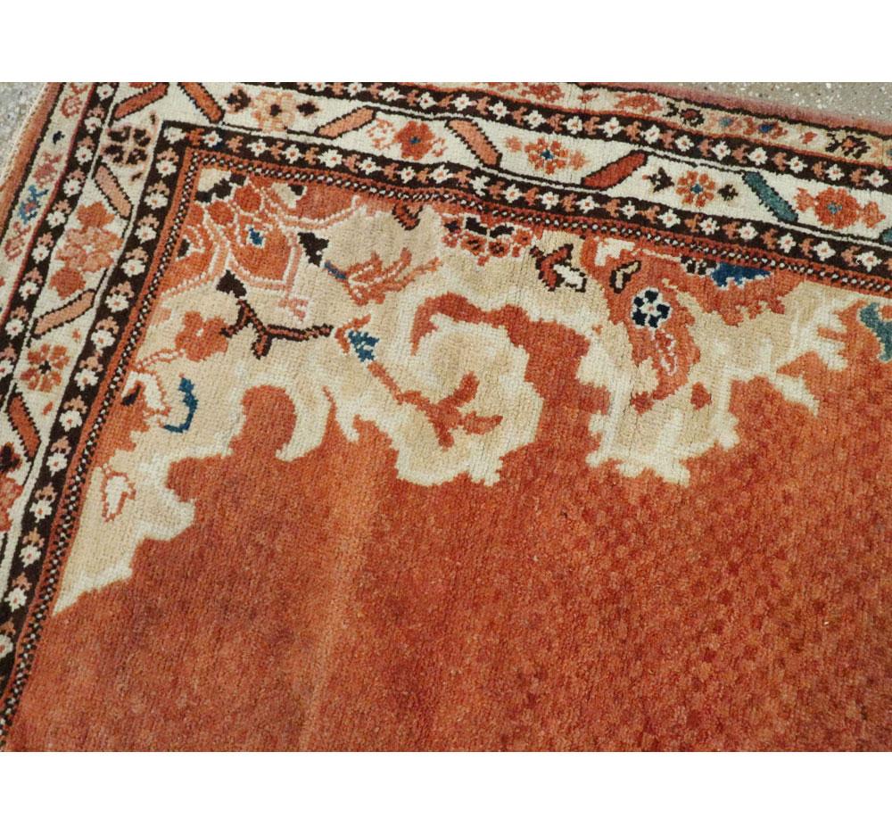 Rustic Midcentury Handmade Persian Gallery Rug with Mosaic Pattern in Rust For Sale 1