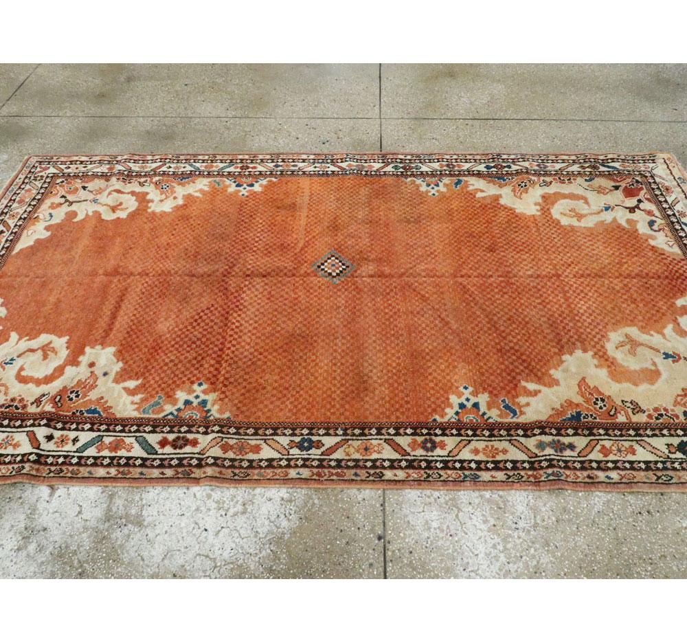 Rustic Midcentury Handmade Persian Gallery Rug with Mosaic Pattern in Rust For Sale 2