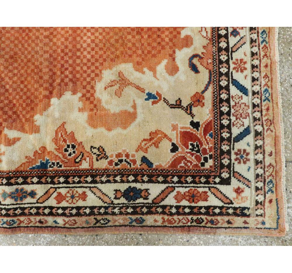 Rustic Midcentury Handmade Persian Gallery Rug with Mosaic Pattern in Rust For Sale 3