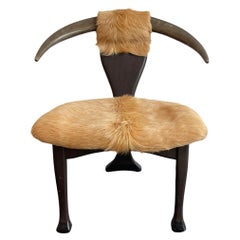 Rustic Mid-Century Horn Back Cowhide Accent Chair