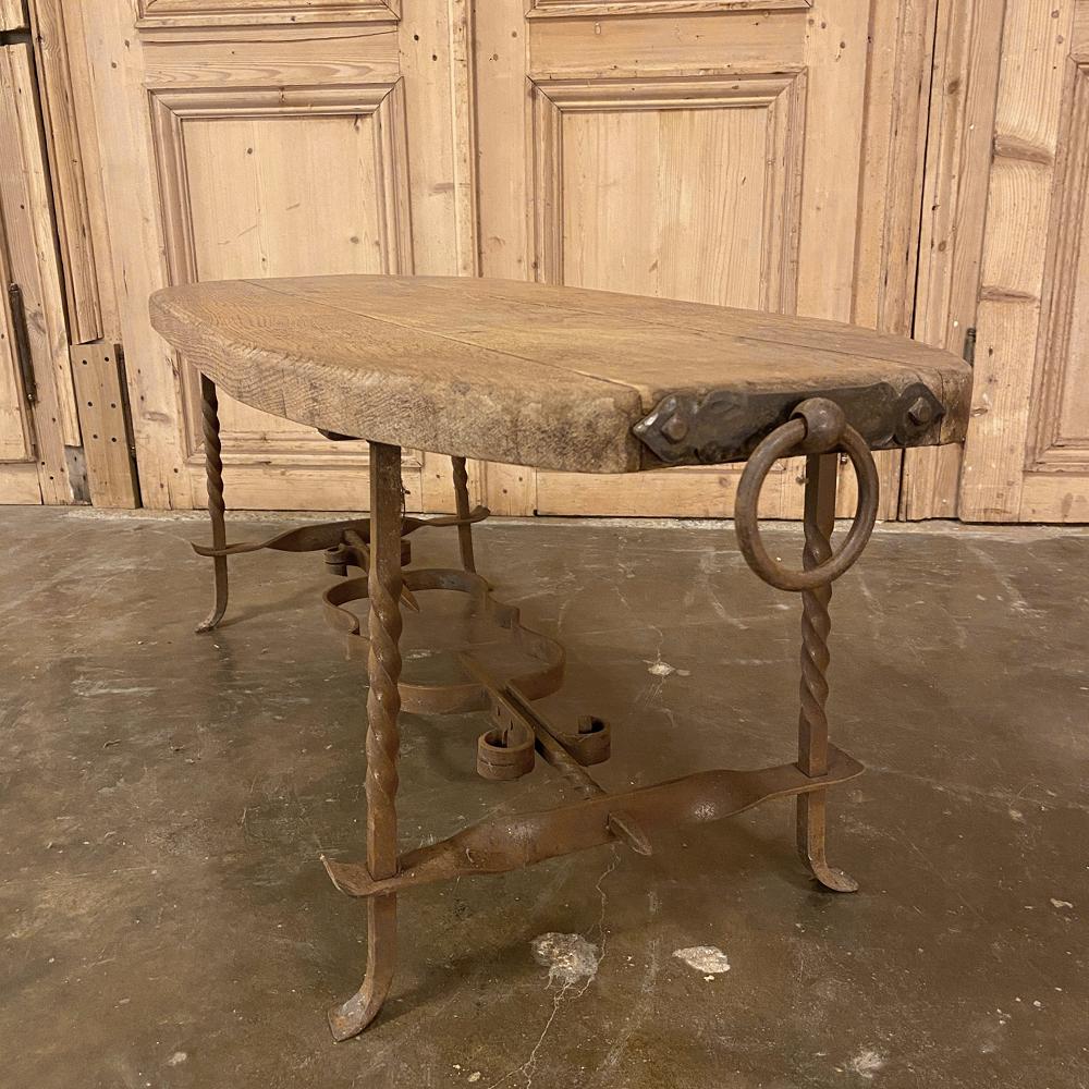 Rustic Midcentury Oak and Wrought Iron Coffee Table 4